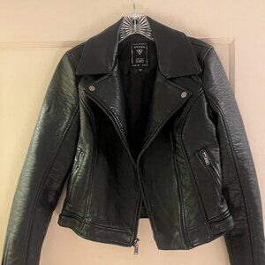 `Guess Faux Leather Zip Waist Length Jacket - Black S